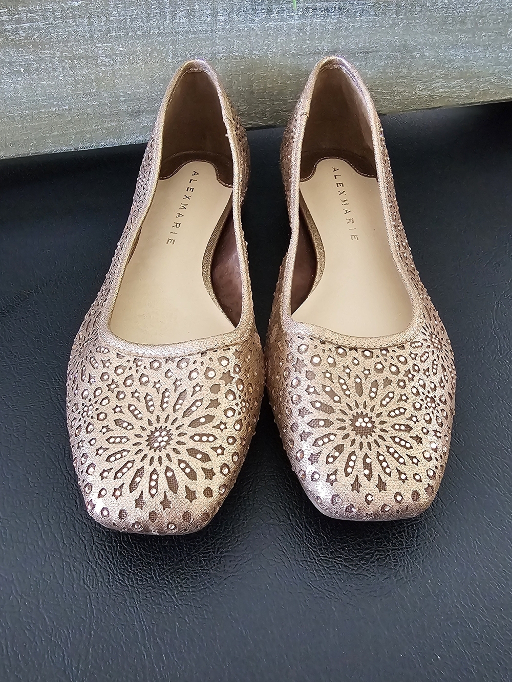 Alex Marie Metallic Bronze Laser-Cut Ballet Rhinestone Flats Women's Sz 9.5